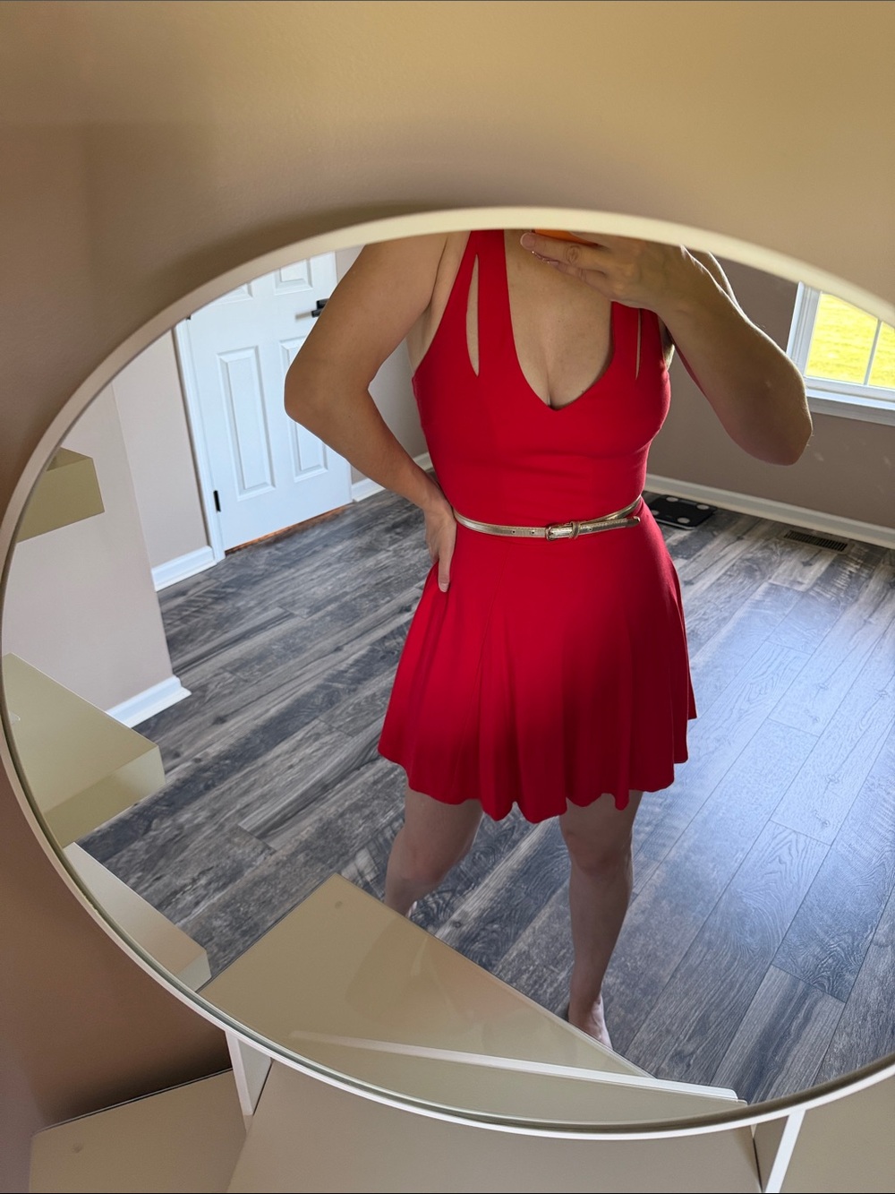 bebe Red Sleeveless Fit-and-Flare Mini Dress with Cutout